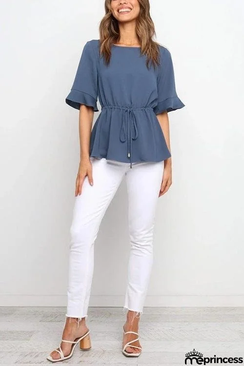 Flares Half Sleeve Drawstring Blouse