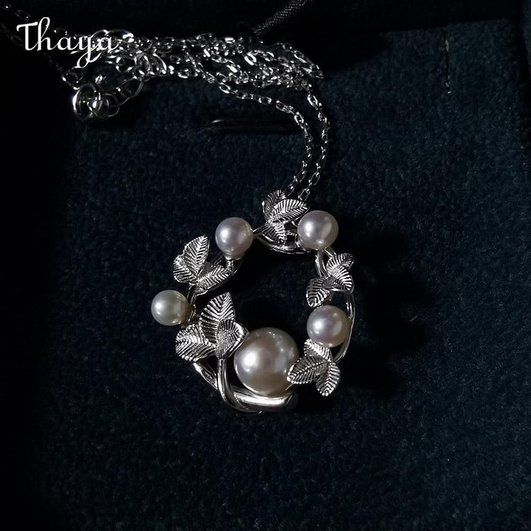 Thaya 925 Silver Olive Branch Pearl Necklace