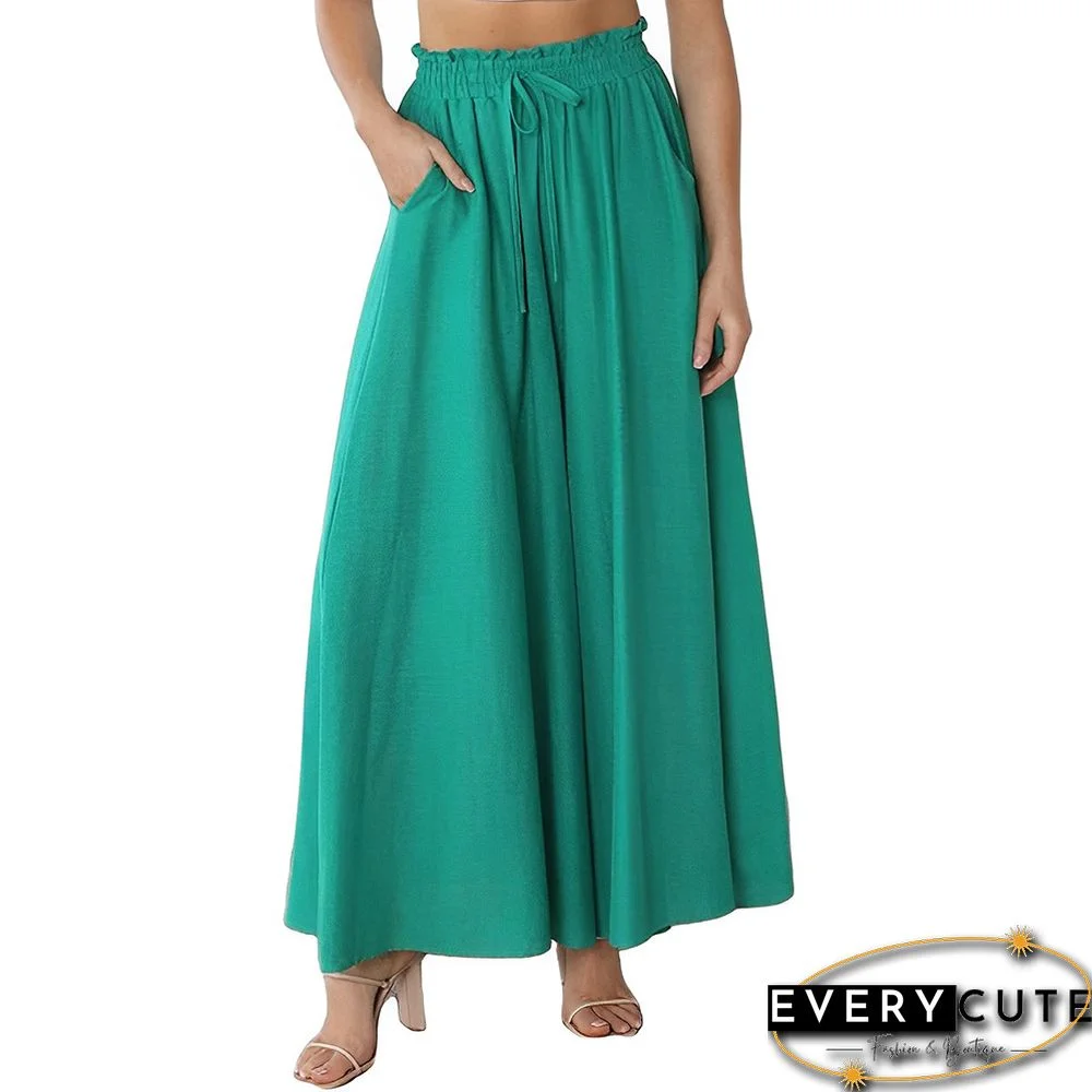 Dark Blue High Waist Elastic Waistband Long Culottes