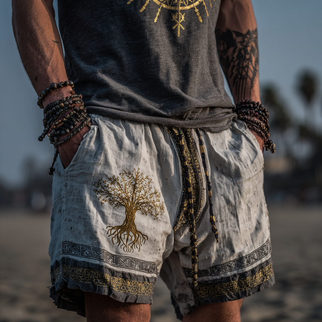 Men's Nordic Viking-Inspired Gold Yggdrasil Casual Shorts / Rvogue / Rvogue
