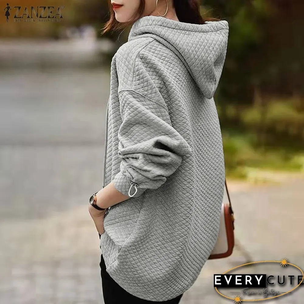 Spring Autumn Warm Fashion Women Zipper Long Sleeve Blouse Sweatshirt Oversized Casual