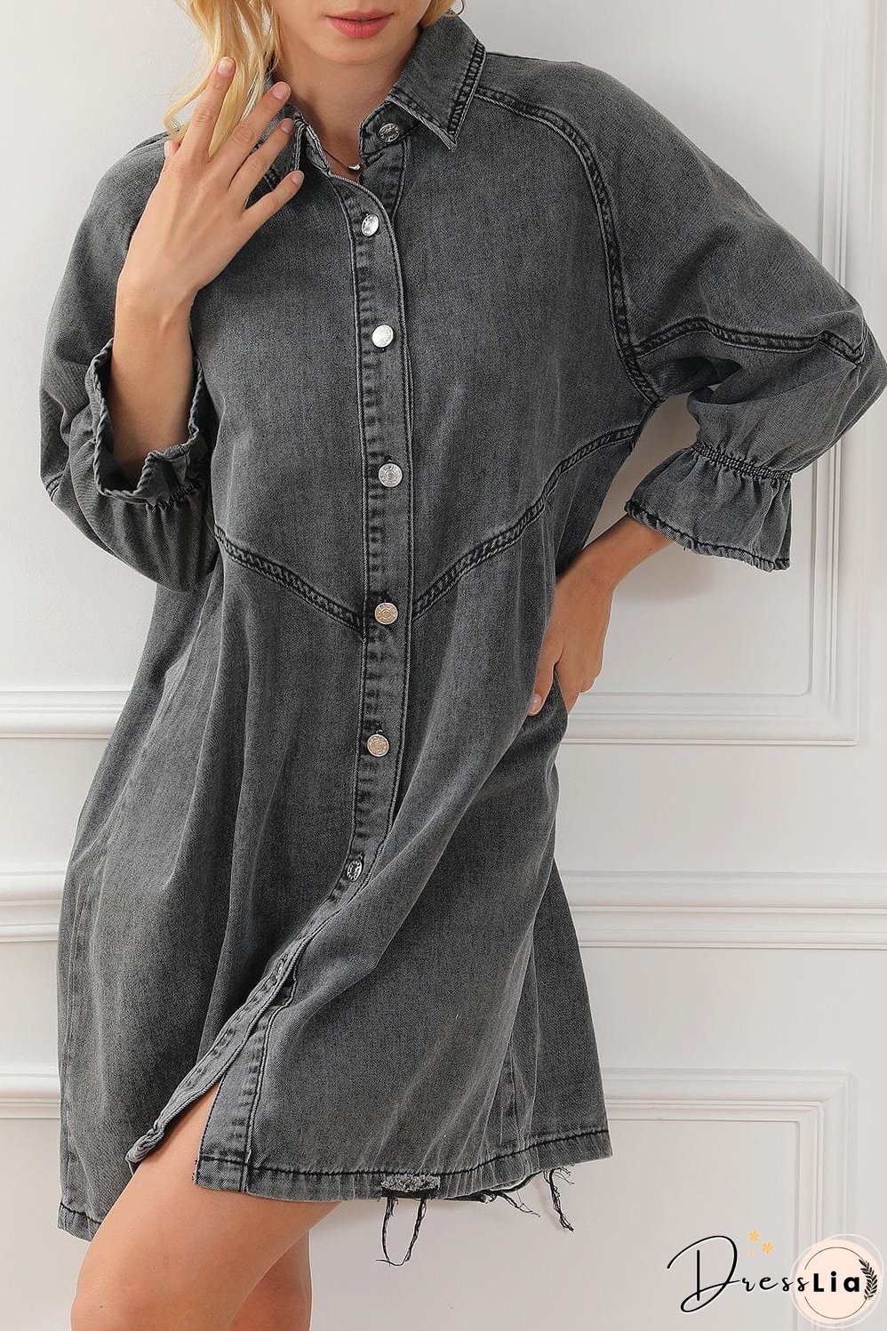 Denim Dress with Ruffles