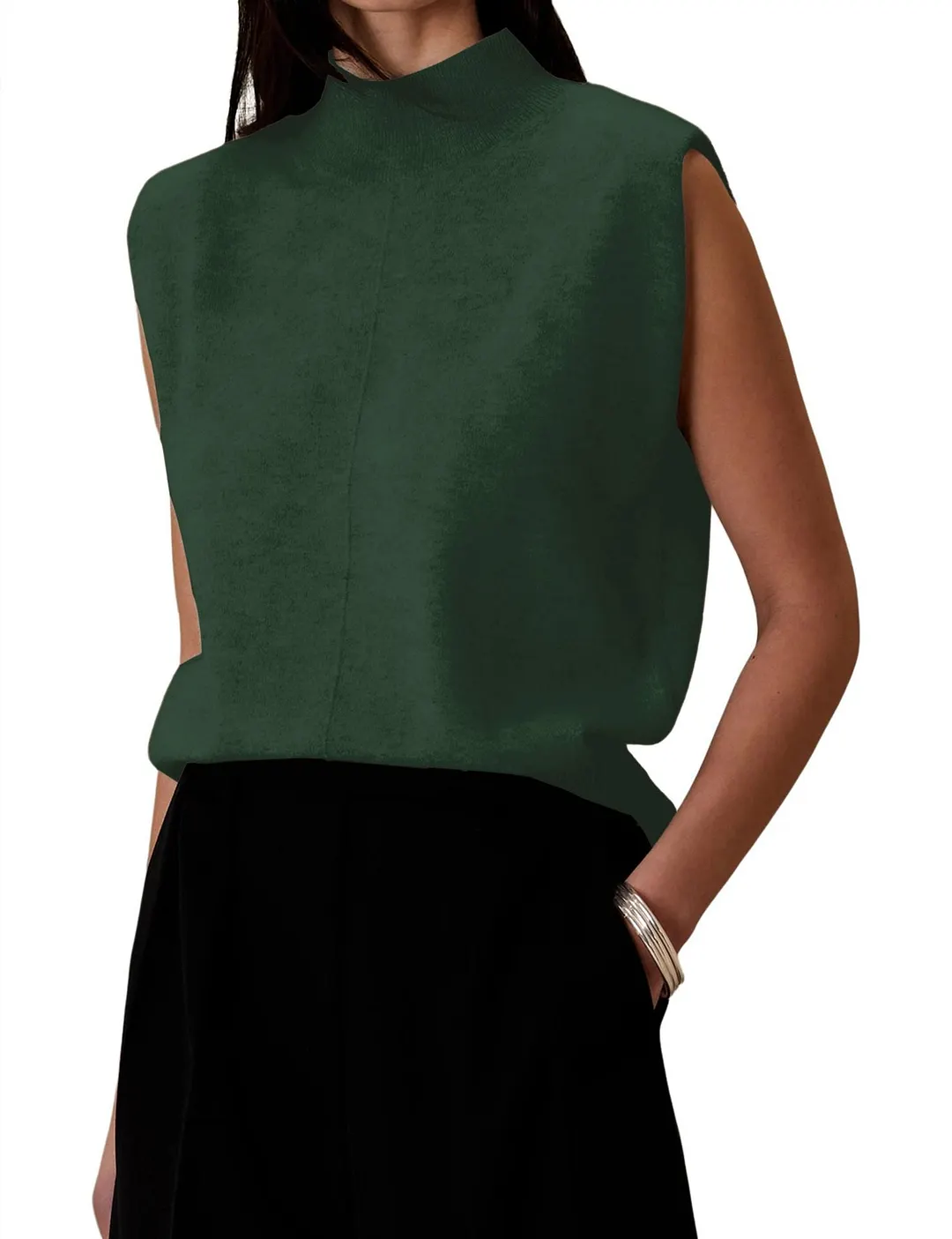 Brownm Pure Color Half Collar Sleeveless Fashion Sweaters