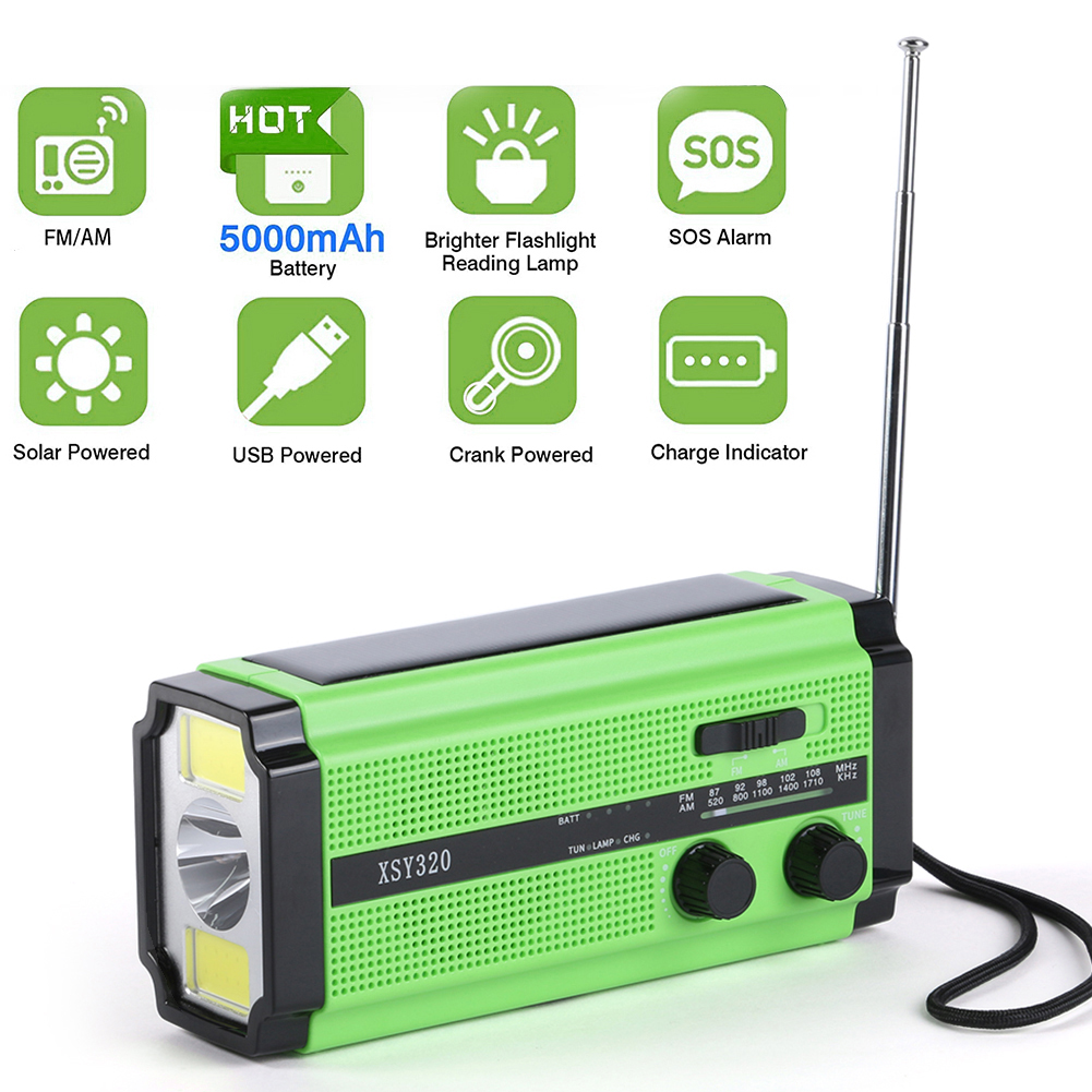 

Solar Hand Crank Emergency Radio Flashlight Read Light AM/FM Phone Charger, Grey, 501 Original