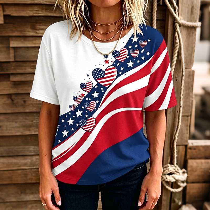  Women's Heart Flag Wave Art Print Tshirt Westsshops