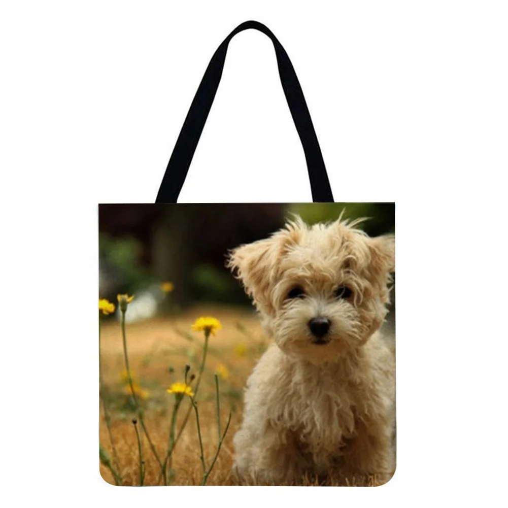 Linen Tote Bag-Cute dog