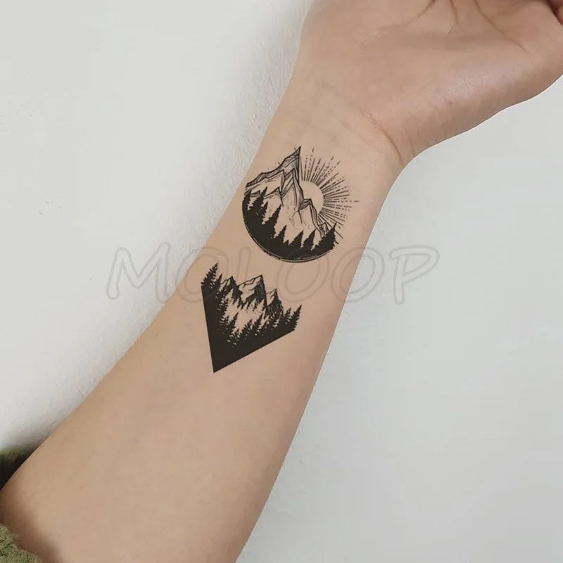 Tattoo Sticker Pine Tree Christmas Plant Black Hand Body Art Water Transfer Temporary Fake Tatto Flash Tatoo for Kid Girl Men
