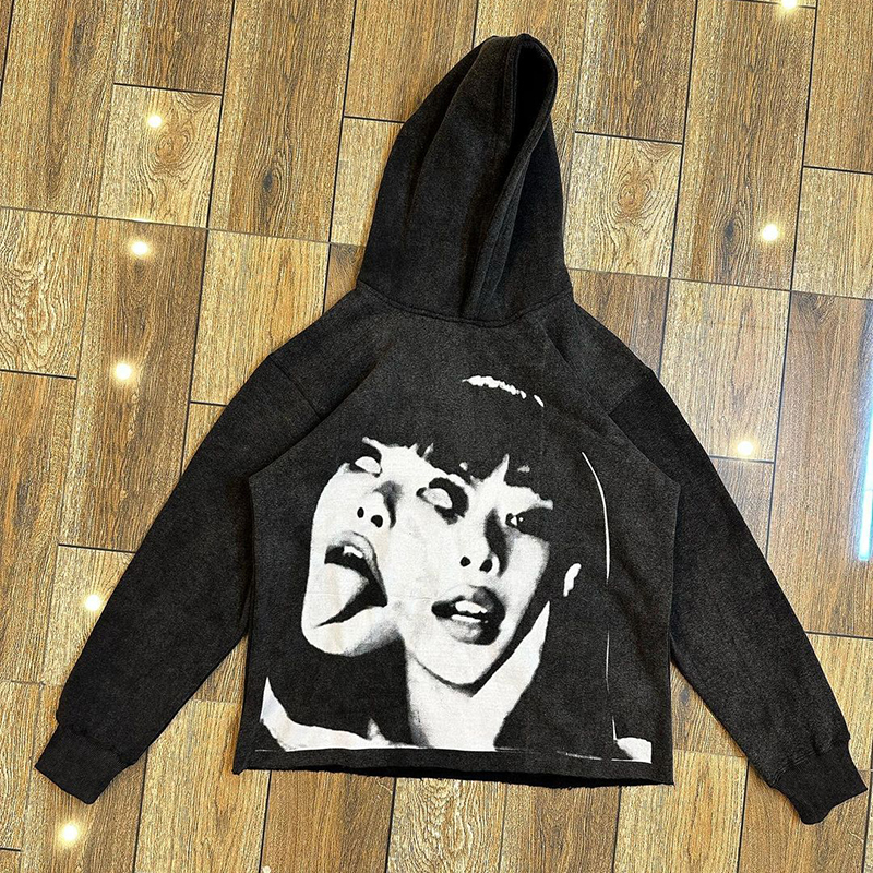 Vintage Tomie Print Graphic Casual Street Washed Hoodie