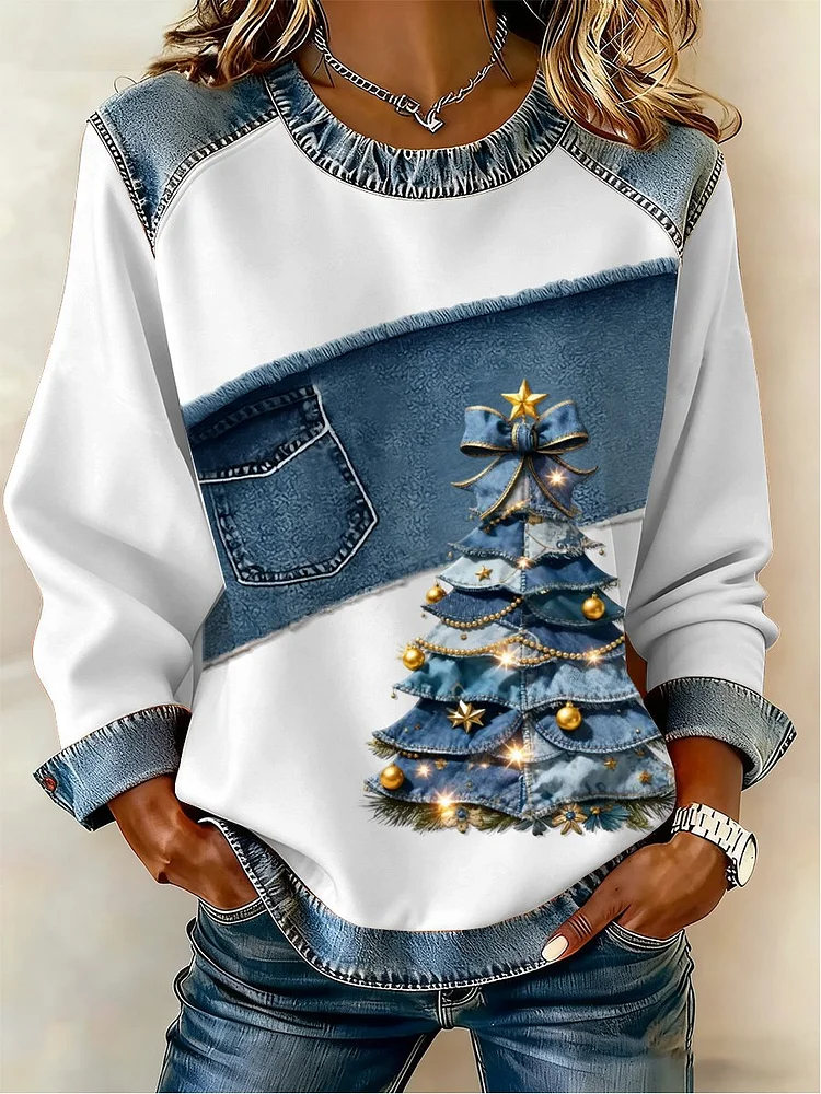Women's Casual Retro Christmas Tree Sweatshirt 