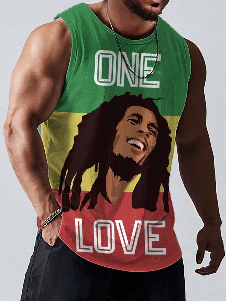 Reggae Music One Love Print Casual Tank Top