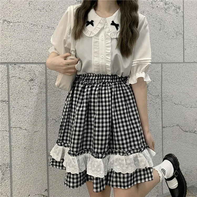 Plaid Ruffle Lolita Dolly Skirt/Shirt SP16630