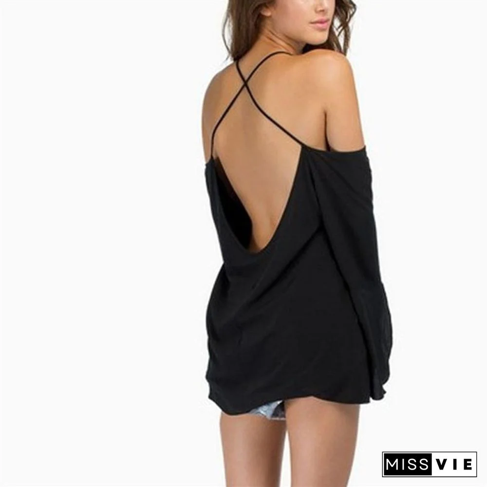 Women Summer Loose Casual Off-shoulder Chiffon Sleeveless Vest Shirt Tops Blouse