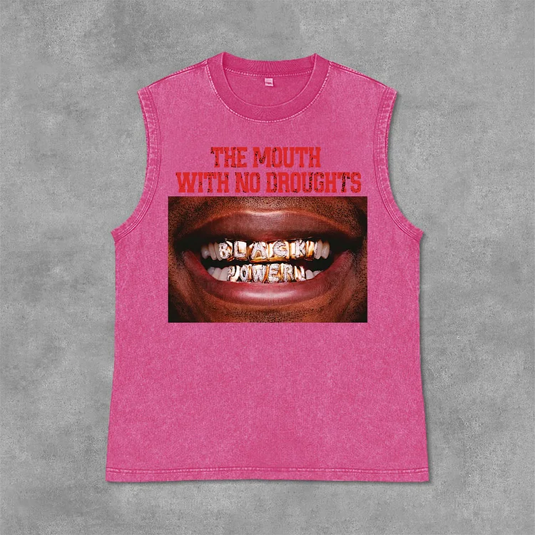 Lips Graphic The Mouth With No Droughts Print Acid Washed Sleeveless Tank Top SOPULA