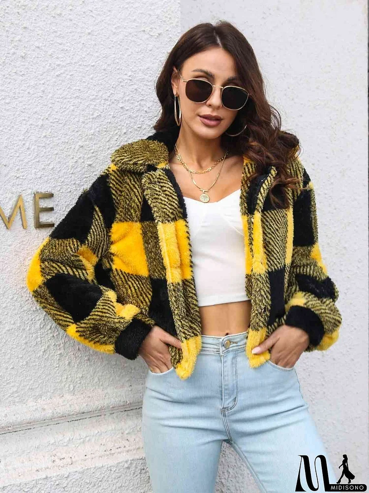 Plaid Dropped Shoulder Buttoned Jacket