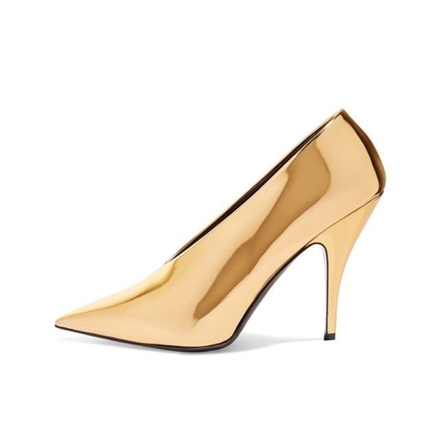 Gold Metallic Heels Pointy Toe Vintage Pumps for Party |FSJ Shoes