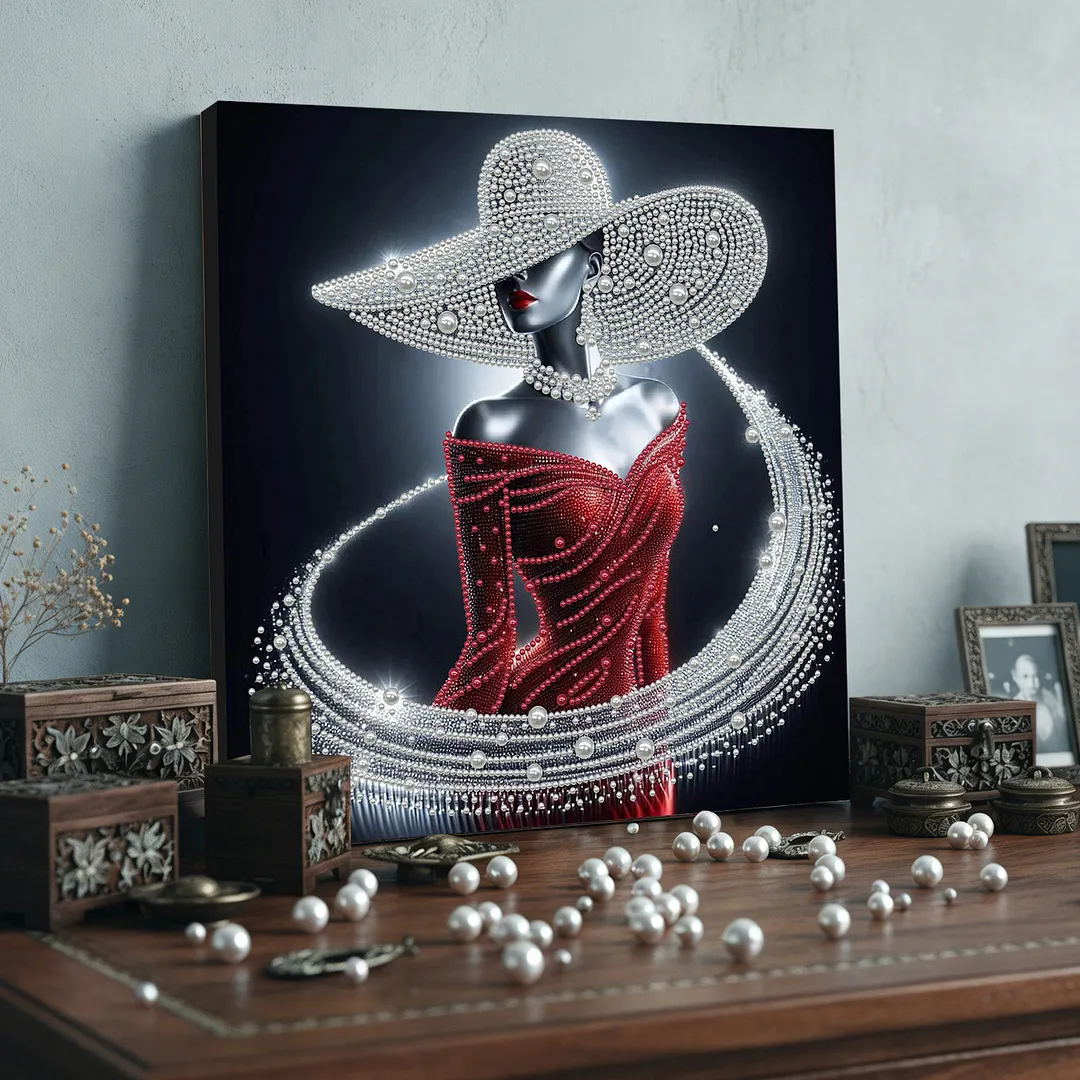 Elegant Lady - DIY Pearl Diamond Art Kit With Frame 30*30cm