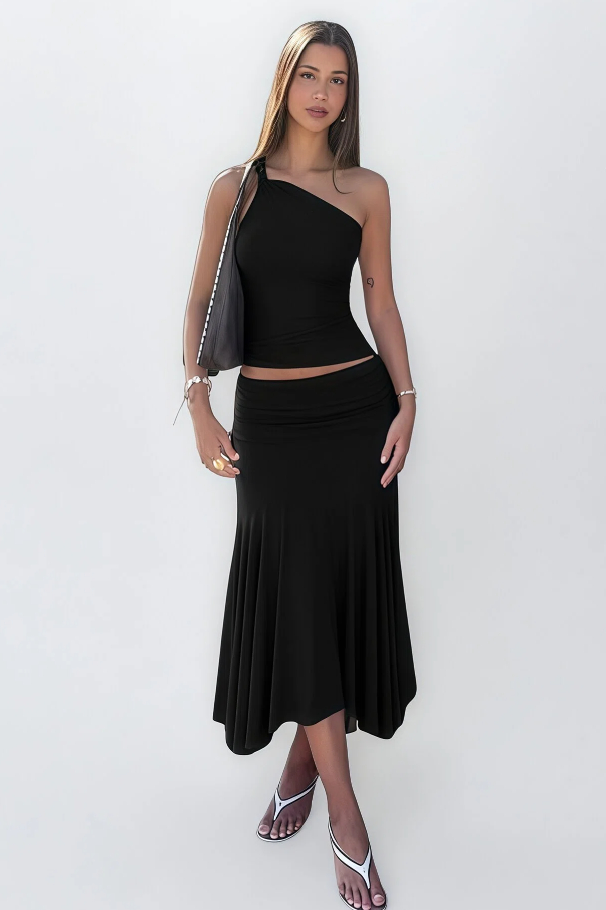 One-Shoulder Crop Top & Midi Skirt Set - HIGIANNA&reg;