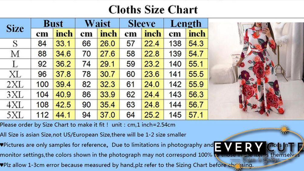 Women Fashion Long Sleeve Dress Maxi Dresses High Waist Flower Dress Party Dress