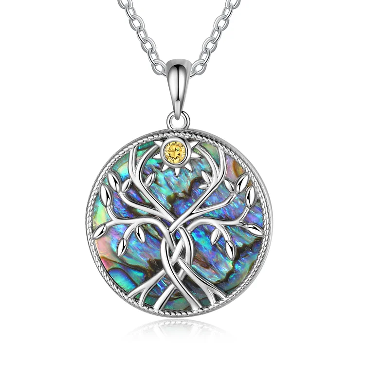 Abalone Shell Tree of Life Necklace Earring Set Gifts for Her