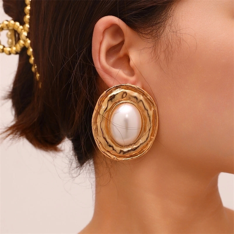 1 Pair Y2K Sweet Minimalist Geometric Flower Inlay Alloy Pearl Ear Studs