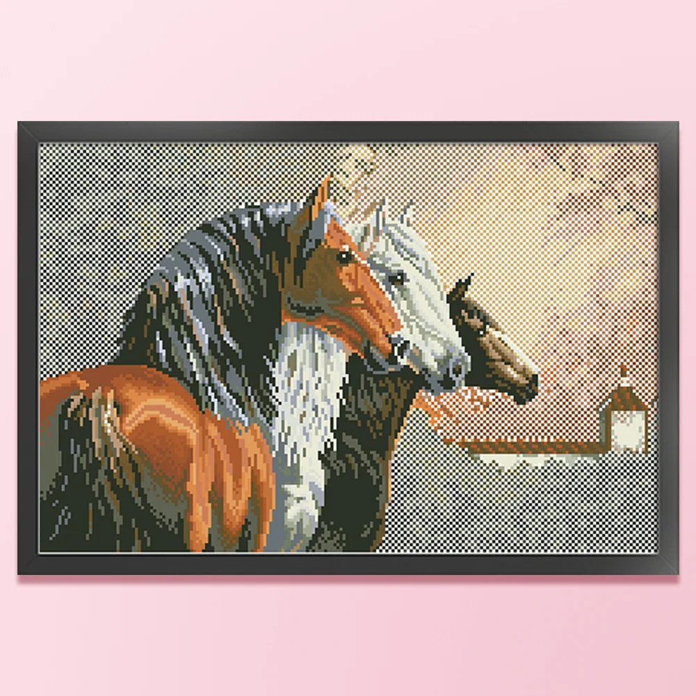 9CT Full Stamped Cross Stitch Bead Embroidery- Horse(Canvas|58*38CM)