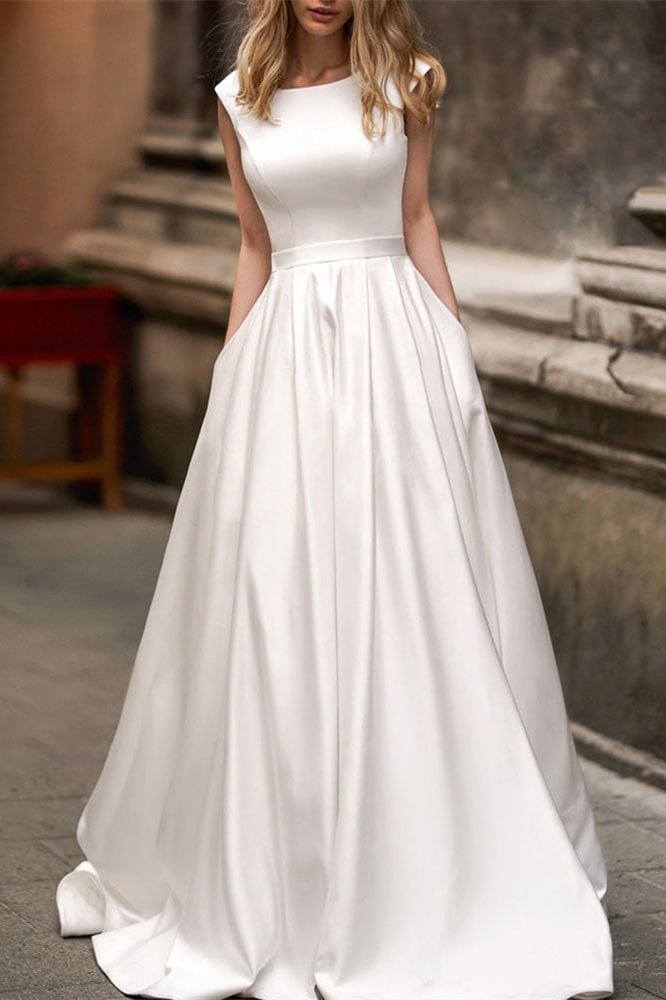 Sleeves Cap Wedding Dress With Pockets | Ballbellas Ballbellas