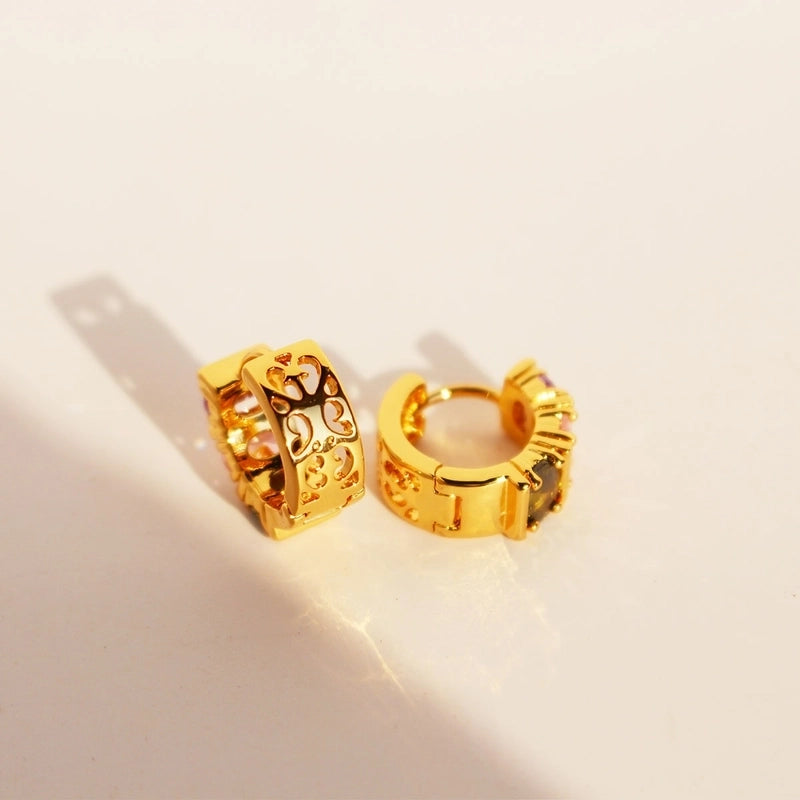 Brass 24K Gold Plated Inlay Geometric Zircon Earrings