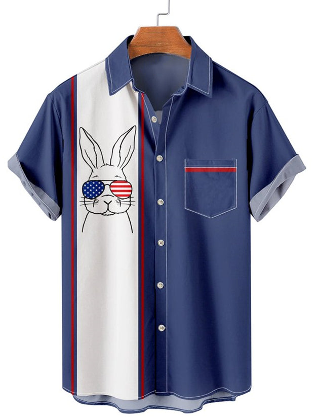 Men's Hawaiian Vacation Casual Easter Collection Printed Short Sleeve Shirt PLUSCLOTHESMAN