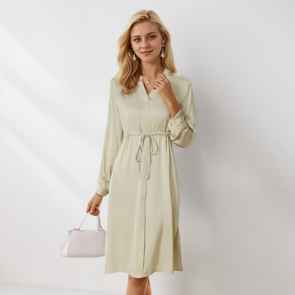 Pure Color Lace-up Silk Dress REAL SILK LIFE