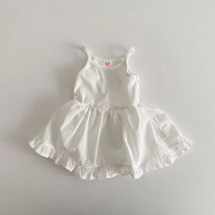 Toddler Girl White Splicing Sling Dress