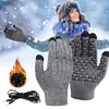 USB Heating Gloves Touch Screen Knitted Gloves Hand Warmer for Winter (Grey)