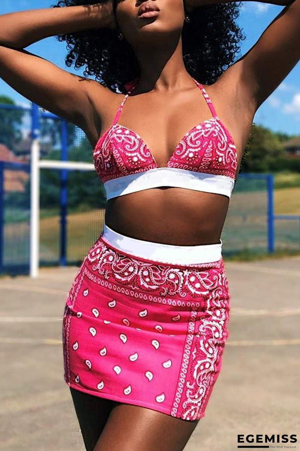 Pink Sexy Street Print Patchwork Swimwears | EGEMISS
