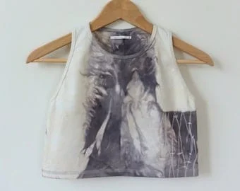 Pornhint Printed with Leaves and Flowers Natural dyed eco-print cropped tank Organic Cotton with Lycra Yoga Top