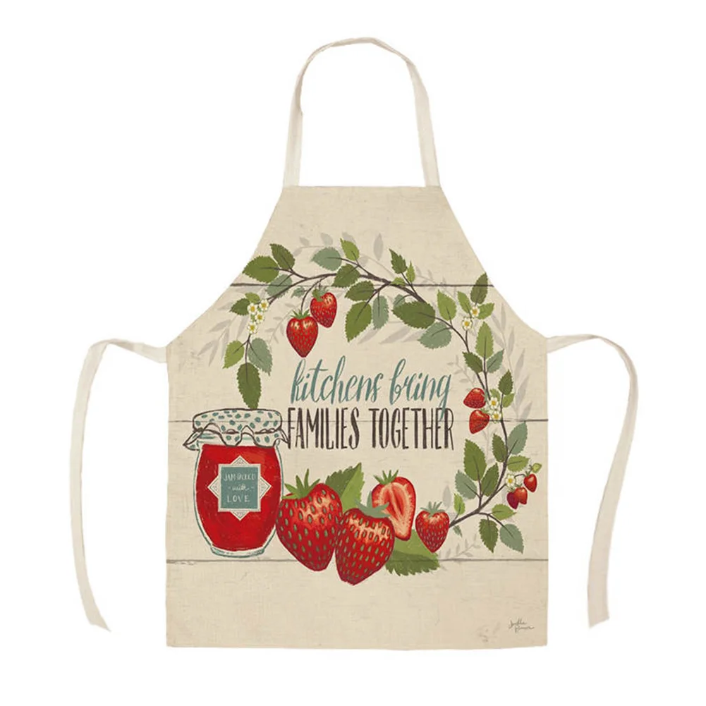 Linen Print Apron - Strawberry - 68x55cm