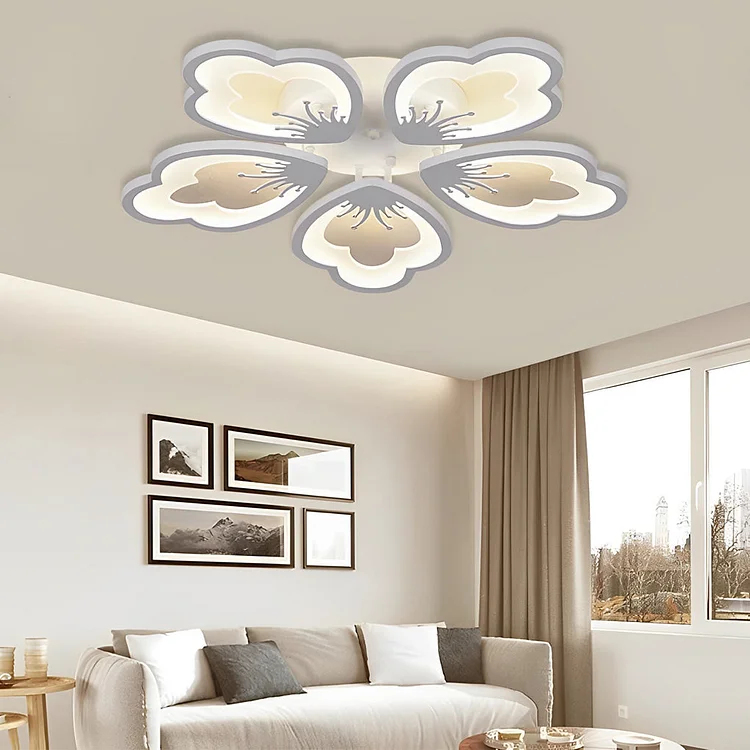 Flower Shaped Dimmable LED White Nordic Chandelier Light Flush Mount Lighting - Appledas