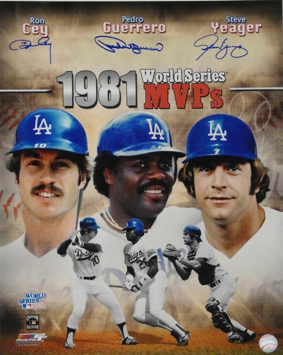 Ron Cey Pedro Guerrero Steve Yeager Autographed 16x20 Photo Poster painting 1981 WS MVP JSA COA