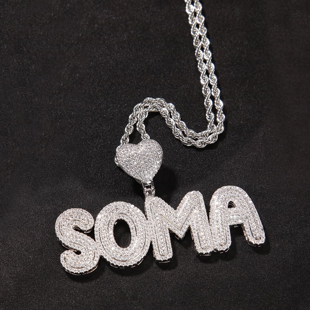 Custom Name Block Letters Wiht Heart Loop Pendant Personalized Necklace-VESSFUL
