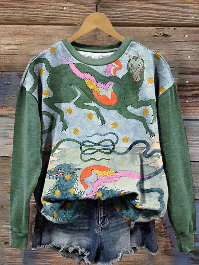 Women's Animal Art Print Crewneck Sweatshirt