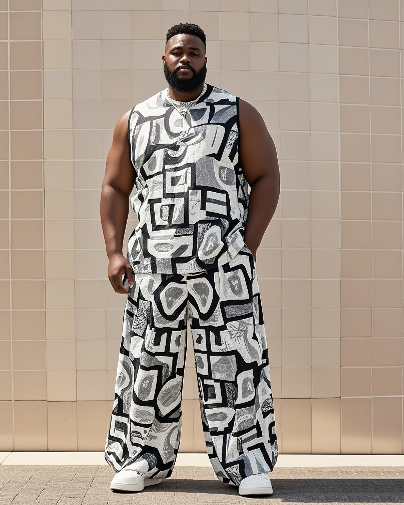 Men's Plus Size Street Fashion Irregular Print Vest Trousers Suit
