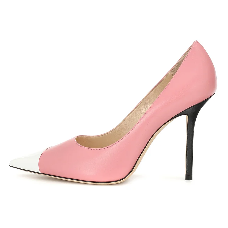 Pink and White Pointy Toe Office Heels Stiletto Heel Pumps |FSJ Shoes