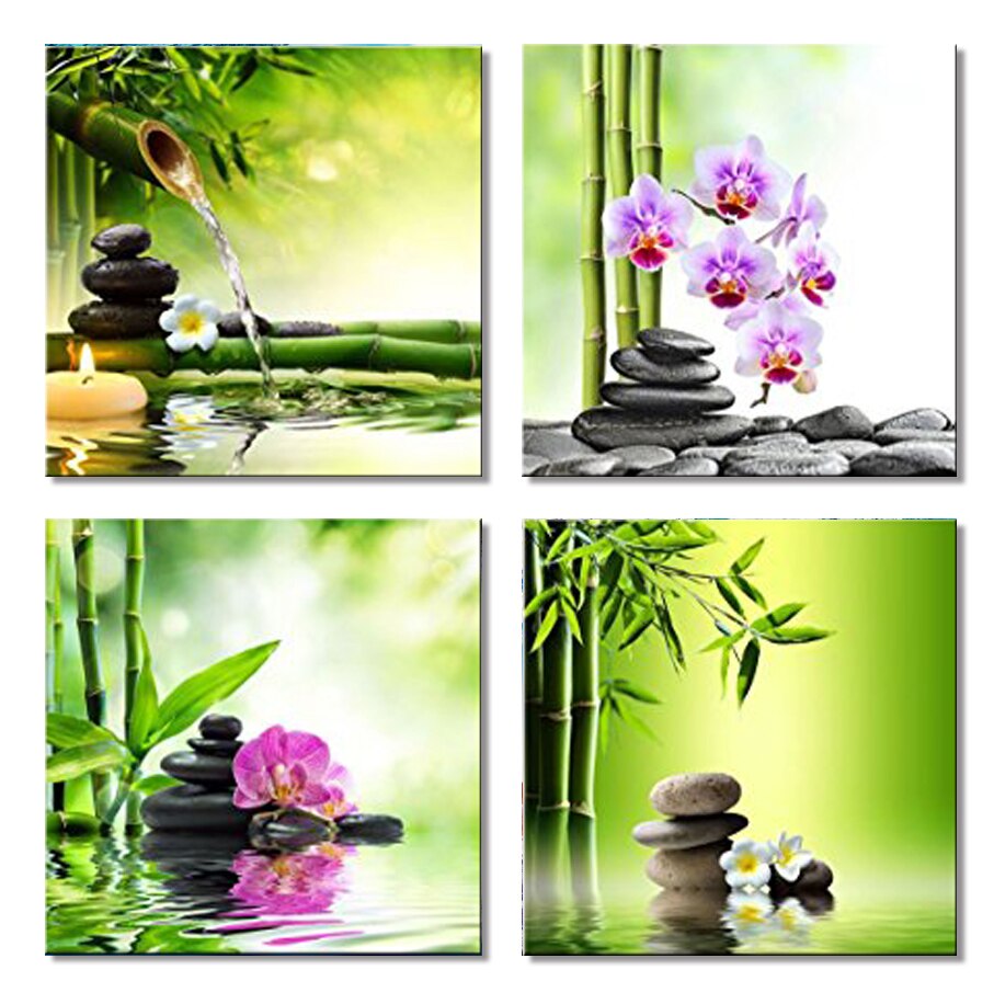 4 piece canvas art Green Orchid pebbles canvas art Decoration home modular picture pop art Decorative frame nordic poster panels