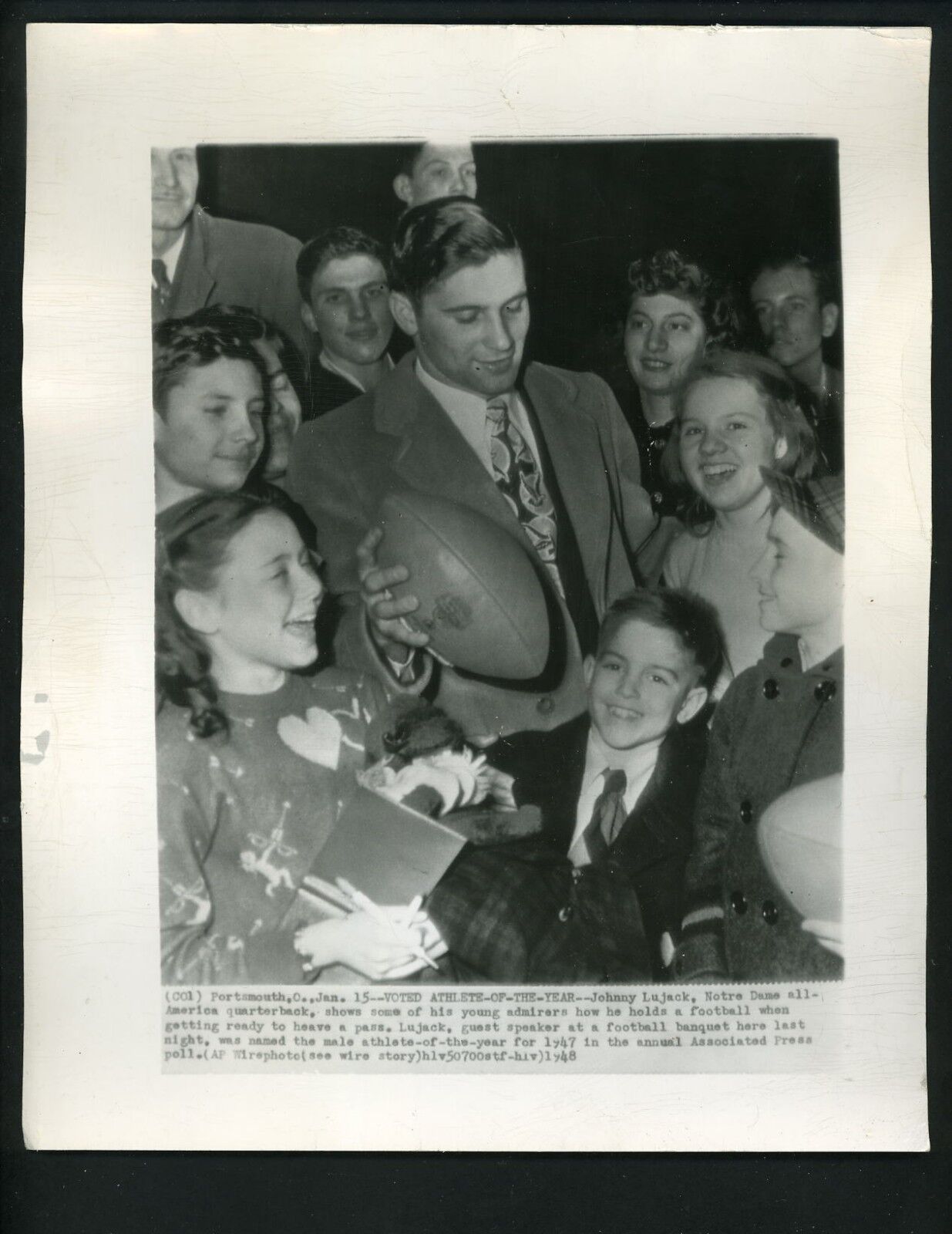 Johnny Lujack at Porstsmouth 1947 Press Photo Poster painting Named AP Athleteof Year Notre Dame