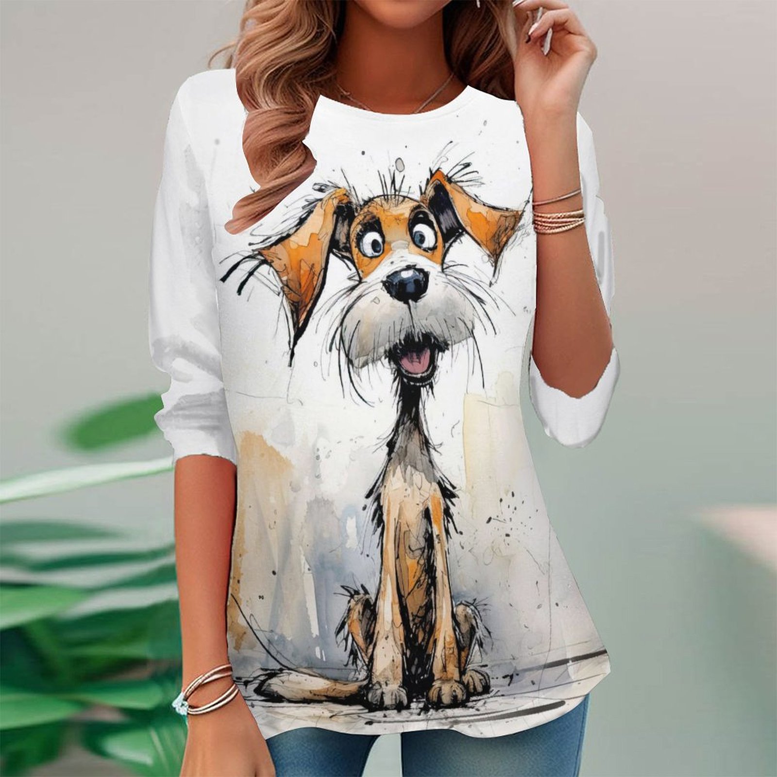 Women Long Sleeve V-neck Graphic Floral Printed Top