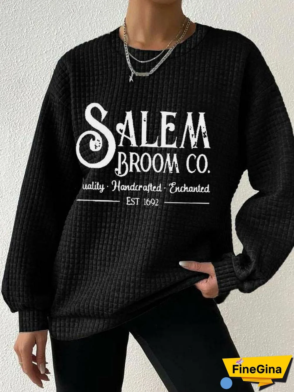 Women's Salem Broom Co Quality Handcrafted Enchanted Est 1692 Waffle Sweatshirt