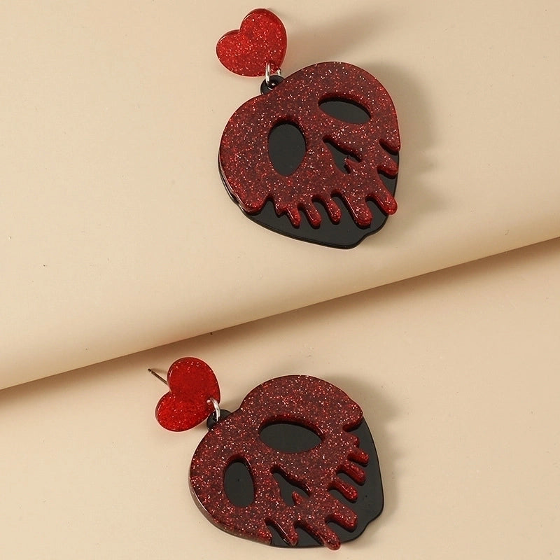 European And American Fashion Cool Creative Funny Quirky Earrings Retro Trend Heart-shaped Pendant Hollow Skull Earrings