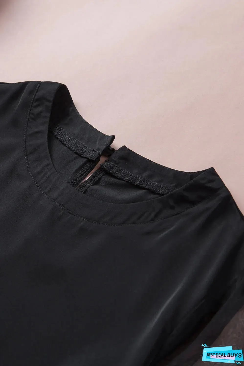 Black Floral Lace Sleeve Patchwork Top