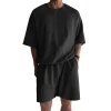 Men's Casual Loose-Fit Solid-Color Crewneck T-Shirt & Shorts Two-Piece Athletic Set by Inlyline