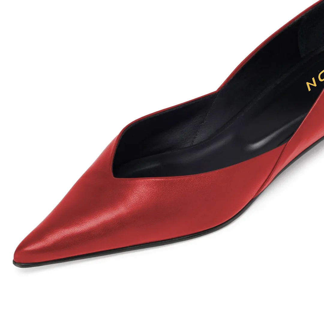 YDN Vegan Leather Pointed Toe Slip-On Flat Pumps Shoes in Red