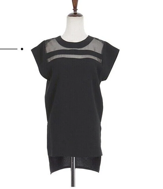 New Ladies Black Tulle Sheer Blouses Shirts Women's Tops Chiffon Blouse Short Hollow Out Blusas Femininas Summer
