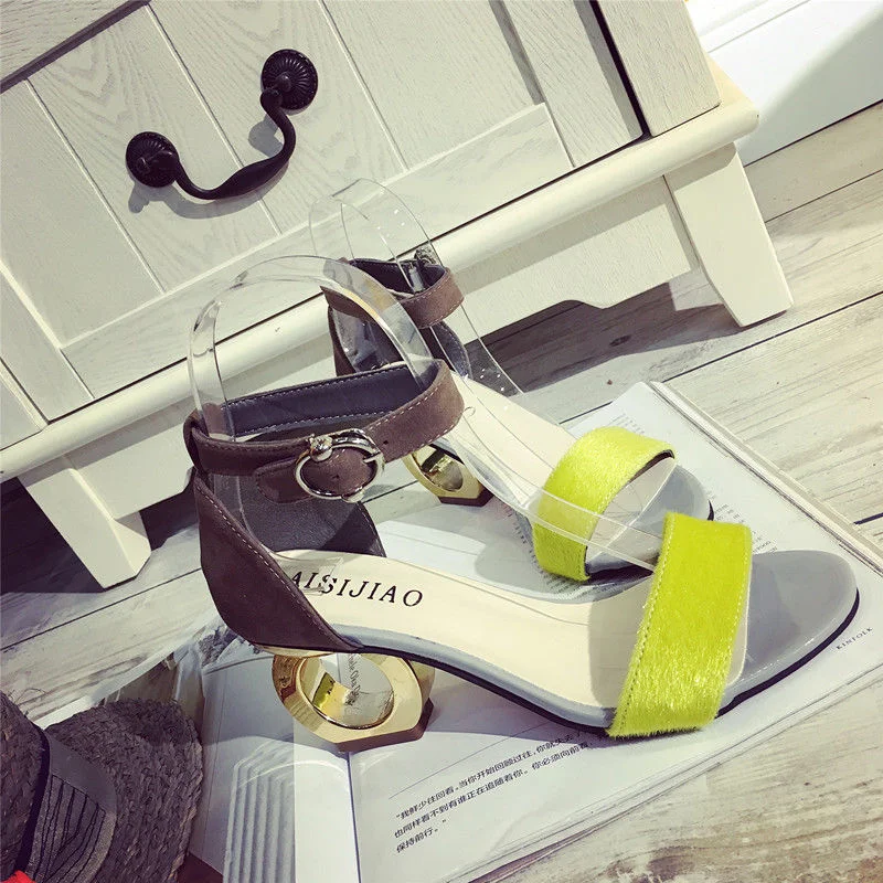 Qengg Women's Sandals 2022 Personality Round Heel Thick-heeled Sandals Sexy Open-toe Women's Shoes